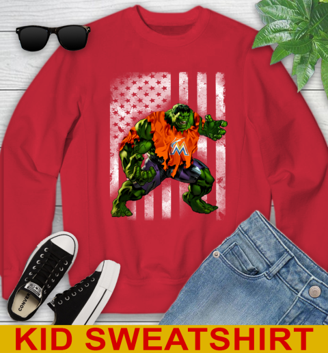 Miami Marlins Hulk Marvel Avengers MLB Baseball American Flag Youth Sweatshirt 7