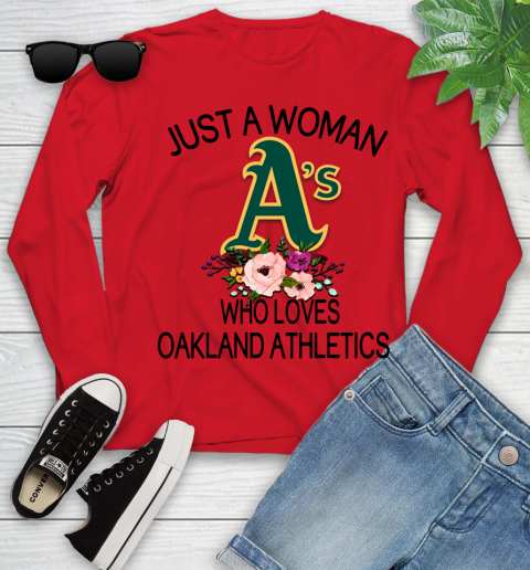 MLB Just A Woman Who Loves Oakland Athletics Baseball Sports Youth Long Sleeve 8