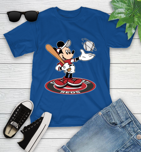 MLB Baseball Cincinnati Reds Cheerful Mickey Disney Shirt Youth T-Shirt 9