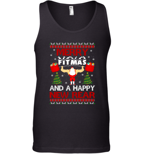 Merry Fitmas And A Happy New Rear Gym Ugly Christmas Tank Top
