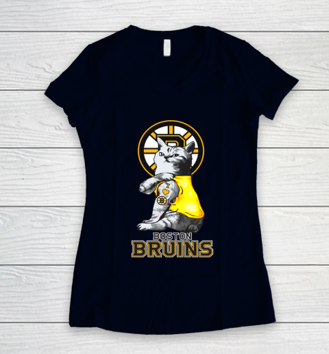 NHL My Cat Loves Boston Bruins Hockey Women's V-Neck T-Shirt 2