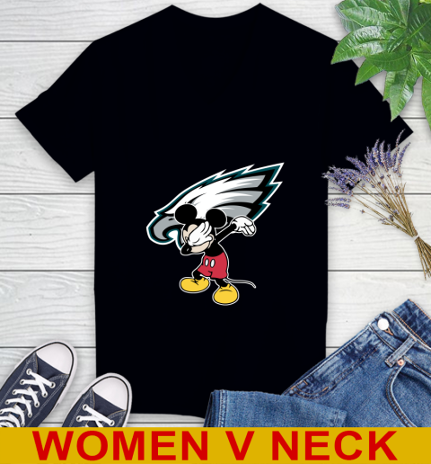 Philadelphia Eagles NFL Football Dabbing Mickey Disney Sports Women's V-Neck T-Shirt 2