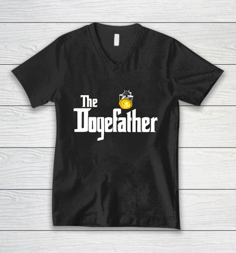 The Dogefather Funny Doge Cryptocurrency Meme Dogecoin V-Neck T-Shirt