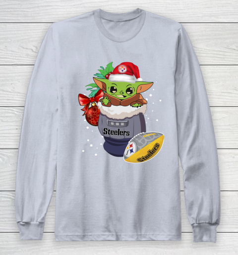 Pittsburgh Steelers Christmas Baby Yoda Star Wars Funny Happy NFL Long Sleeve T-Shirt 6