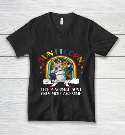 Aunticorn Like An Aunt Only Awesome Dabbing Unicorn V-Neck T-Shirt