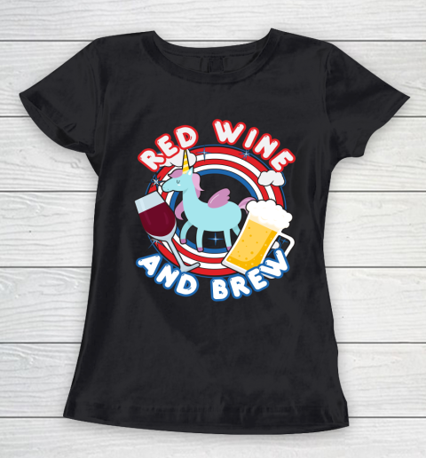 Beer Lover Funny Shirt Unicorn Red Wine And Brew Funny July 4th Gift Vintage Women's T-Shirt