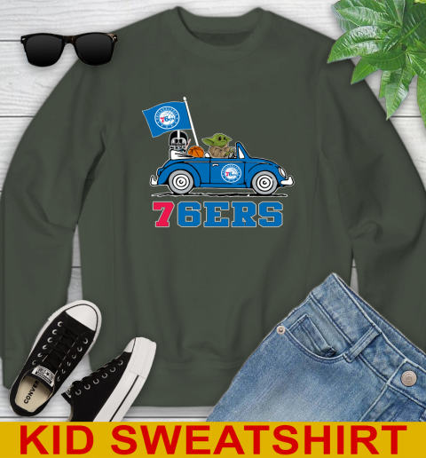 NBA Basketball Philadelphia 76ers Darth Vader Baby Yoda Driving Star Wars Shirt Youth Sweatshirt 9