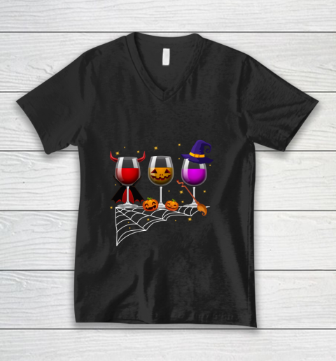 Three Glasses Of Wines Halloween Wine V-Neck T-Shirt