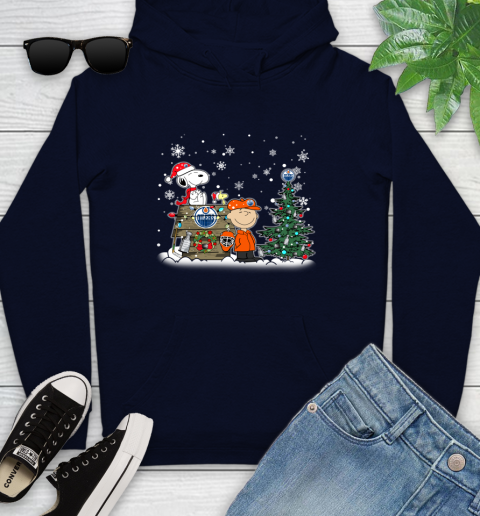 NHL Edmonton Oilers Snoopy Charlie Brown Woodstock Christmas Stanley Cup Hockey Youth Hoodie 3