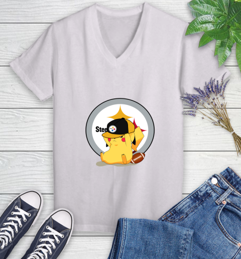 NFL Pikachu Football Sports Pittsburgh Steelers Women's V-Neck T-Shirt