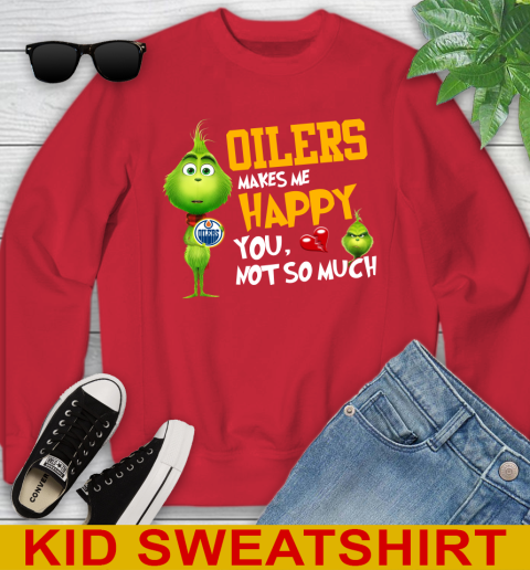NHL Edmonton Oilers Makes Me Happy You Not So Much Grinch Hockey Sports Youth Sweatshirt 7