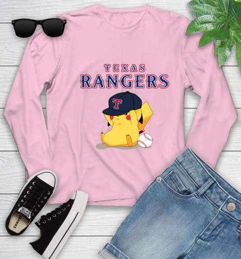 MLB Pikachu Baseball Sports Texas Rangers Youth Long Sleeve 10
