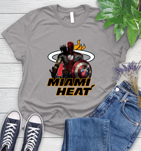 Miami Heat NBA Basketball Captain America Thor Spider Man Hawkeye Avengers Women's T-Shirt 5