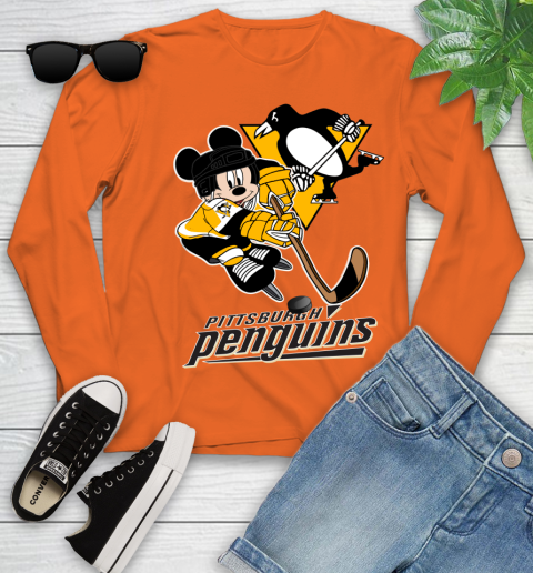 NHL Pittsburgh Penguins Mickey Mouse Disney Hockey T Shirt Youth Long Sleeve 4