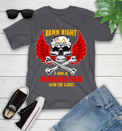 MLB Damn Right I Am A Miami Marlins Win Or Lose Skull Baseball Sports Youth T-Shirt 6