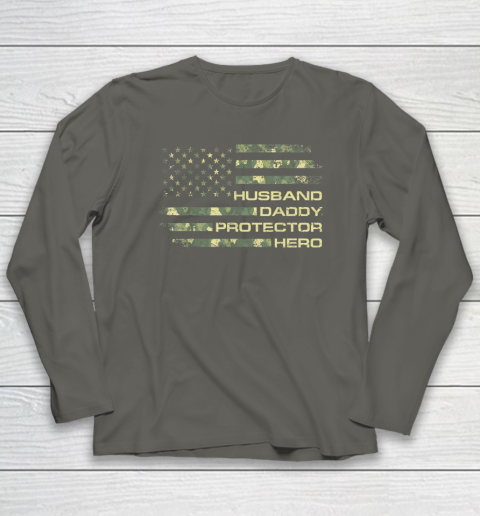 Husband Daddy Protector Hero Shirt Fathers Day American Flag Long Sleeve T-Shirt 4