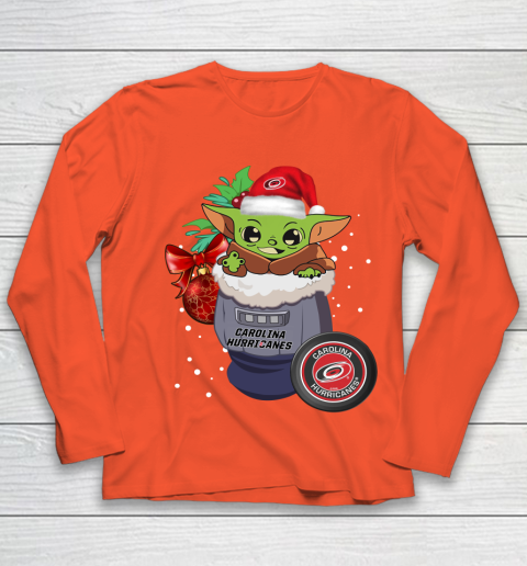 Carolina Hurricanes Christmas Baby Yoda Star Wars Funny Happy NHL Youth Long Sleeve 4