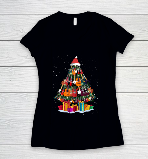 Guitar Christmas Tree Shirt Funny Xmas Gifts Guitar Players Women's V-Neck T-Shirt