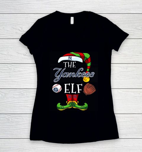 New York Yankees Christmas ELF Funny MLB Women's V-Neck T-Shirt
