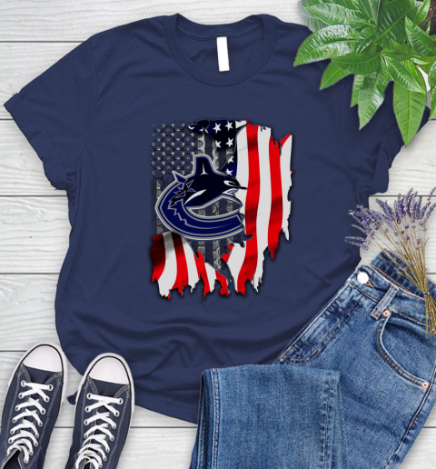 Vancouver Canucks NHL Hockey American Flag Women's T-Shirt 14