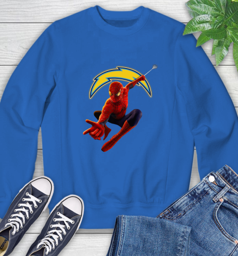 NFL Spider Man Avengers Endgame Football Los Angeles Chargers Sweatshirt 9 NFL Spider Man Avengers Endgame Football Los Angeles Chargers Sweatshirt - Image 9