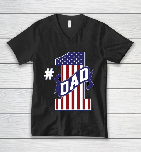 Number 1 Dad #1 Dad American Flag V-Neck T-Shirt