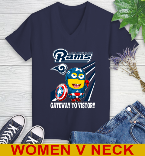 NFL Football Los Angeles Rams Captain America Marvel Avengers Minion Shirt Women's V-Neck T-Shirt 12