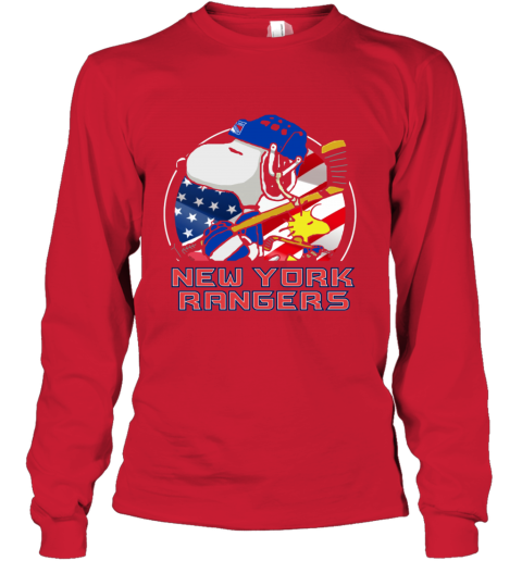 reoi new york rangersnoopy and woodstock nhl youth long sleeve 50 front red