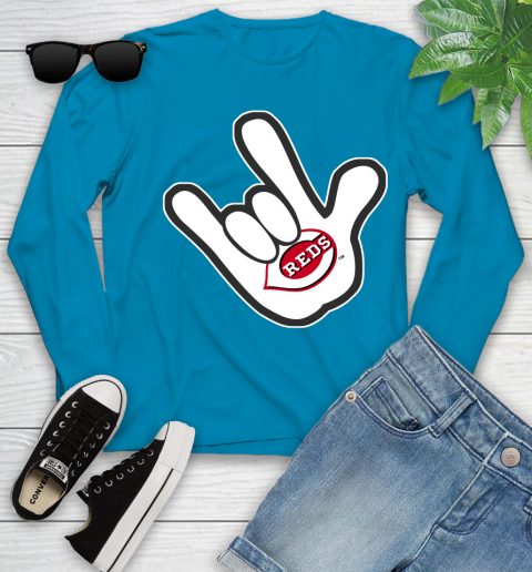 Cincinnati Reds MLB Baseball Mickey Rock Hand Disney Youth Long Sleeve 7