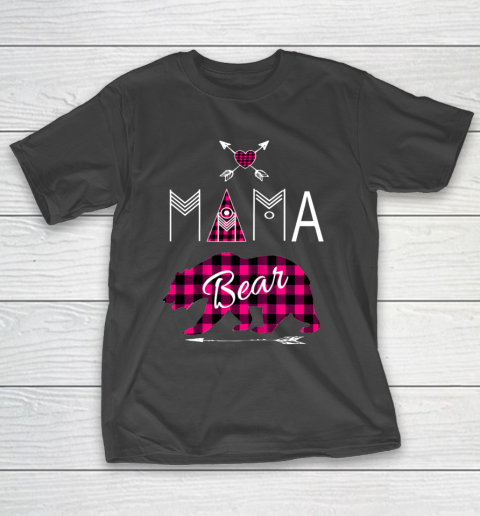 Mama Bear Shirt Buffalo Plaid Pink Family Christmas Camping T-Shirt