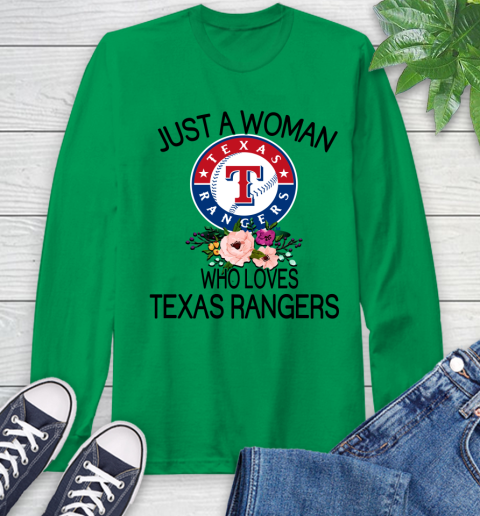 MLB Just A Woman Who Loves Texas Rangers Baseball Sports Long Sleeve T-Shirt 5