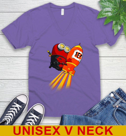 NFL Football Cincinnati Bengals Deadpool Minion Marvel Shirt V-Neck T-Shirt 8