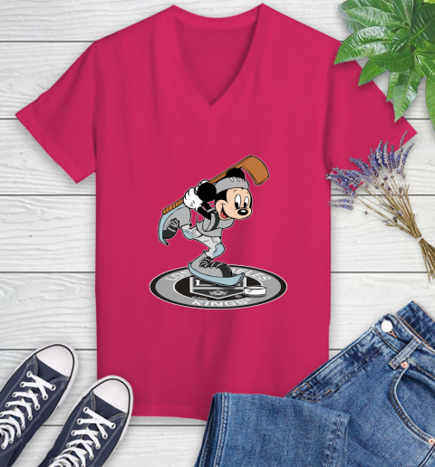 NHL Hockey Los Angeles Kings Cheerful Mickey Disney Shirt Women's V-Neck T-Shirt 8