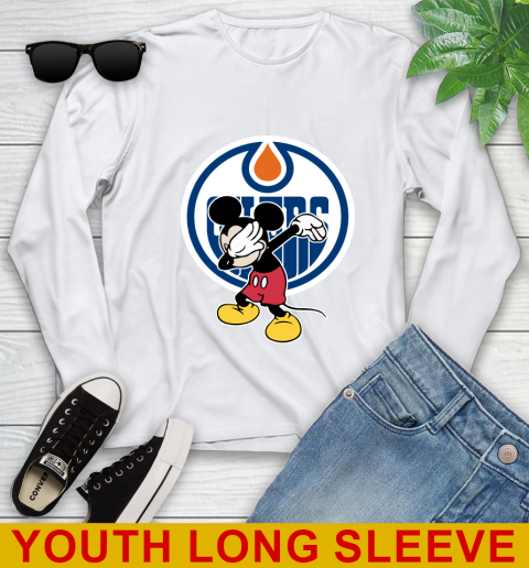Edmonton Oilers NHL Hockey Dabbing Mickey Disney Sports Youth Long Sleeve