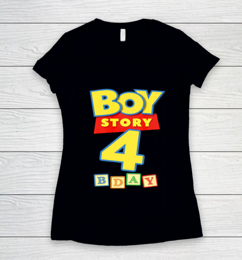 Toy Blocks Boy Story 4 Year Old Birthday Women's V-Neck T-Shirt