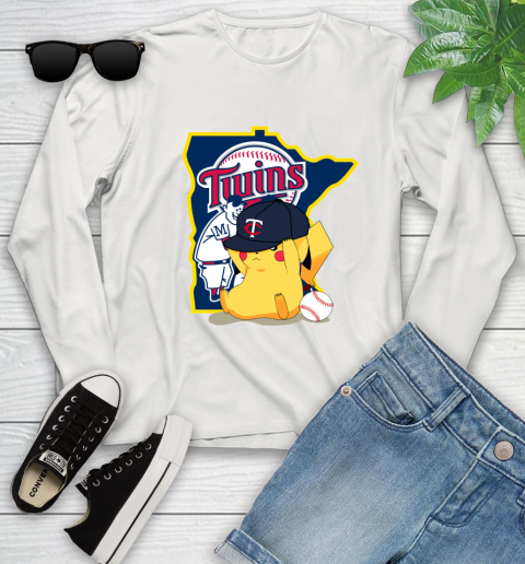 MLB Pikachu Baseball Sports Minnesota Twins Youth Long Sleeve 12