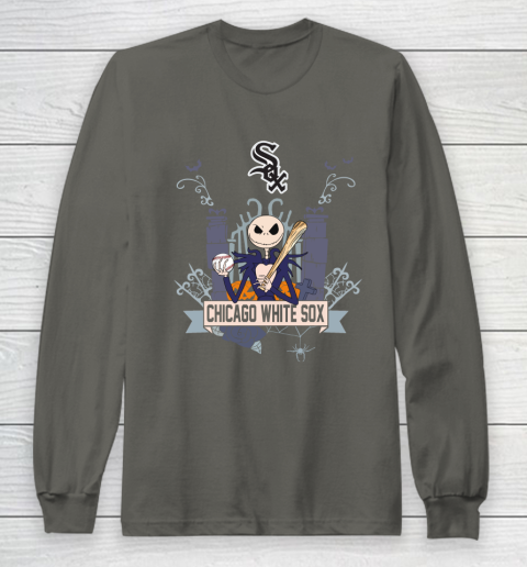 MLB Chicago White Sox Baseball Jack Skellington Halloween Long Sleeve T-Shirt 5