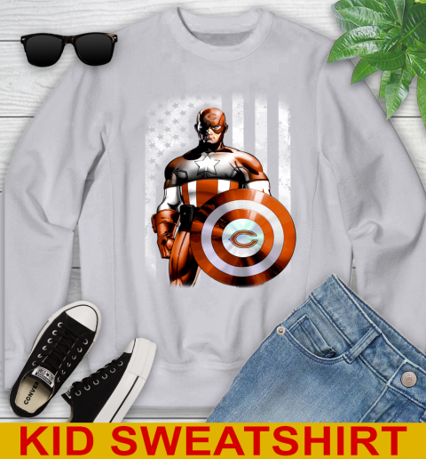 Chicago Bears NFL Football Captain America Marvel Avengers American Flag Shirt Youth Sweatshirt 3
