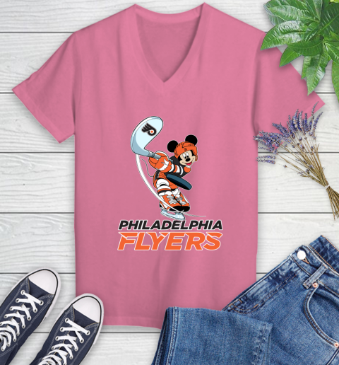 NHL Hockey Philadelphia Flyers Cheerful Mickey Mouse Shirt Women's V-Neck T-Shirt 11