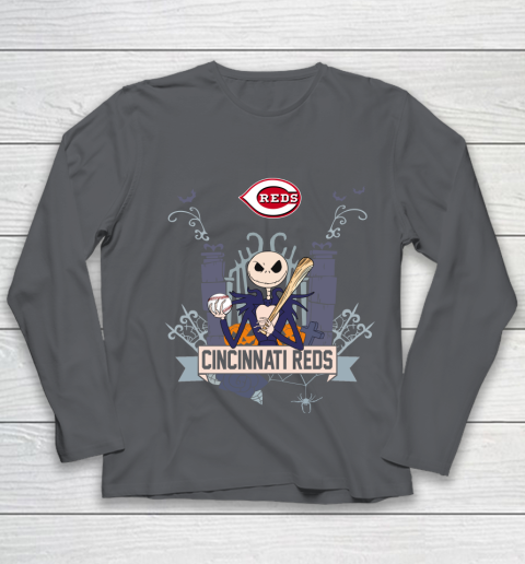 MLB Cincinnati Reds Baseball Jack Skellington Halloween Youth Long Sleeve 6