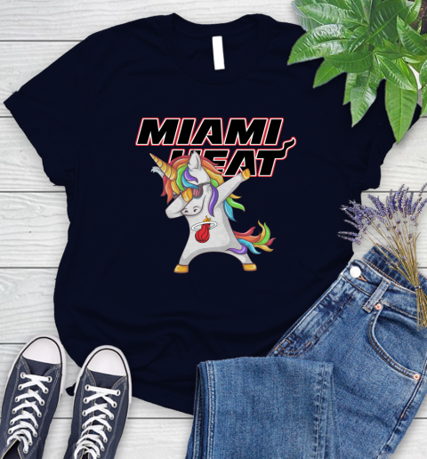 Miami Heat NBA Basketball Funny Unicorn Dabbing Sports Women's T-Shirt 3