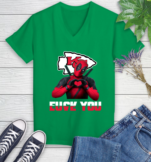 NHL Kansas City Chiefs Deadpool Love You Fuck You Football Sports Women's V-Neck T-Shirt 5