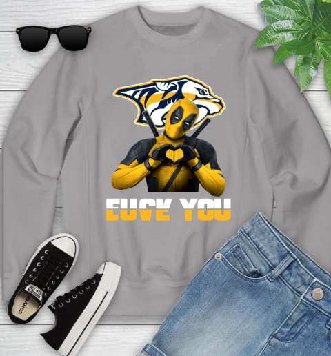 NHL Nashville Predators Deadpool Love You Fuck You Hockey Sports Youth Sweatshirt 3