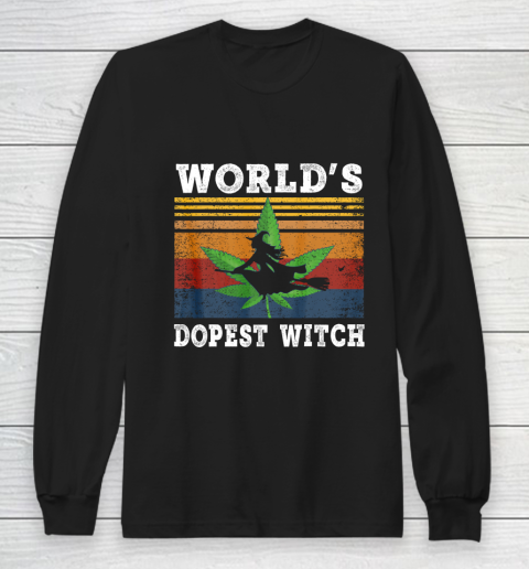 World s Dopest Witch Halloween Weed Retro Vintage Long Sleeve T-Shirt