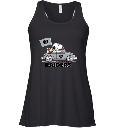 Snoopy And Woodstock Ride The Oakland Raiders Car NFL Racerback Tank