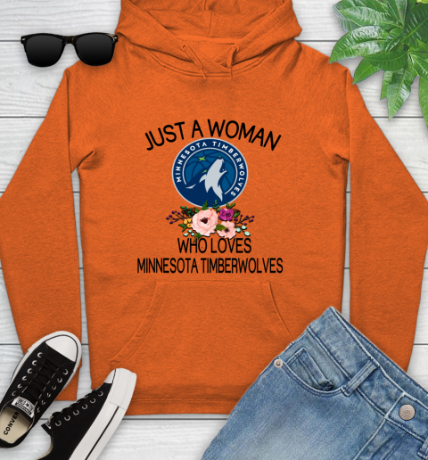 NBA Just A Woman Who Loves Minnesota Timberwolves Basketball Sports Youth Hoodie 3