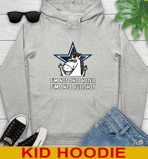 Dallas Cowboys NFL Football Unicorn I'm Not Anti Hater I'm Anti Bullshit Youth Hoodie