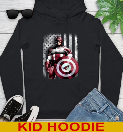 Arizona Coyotes NHL Hockey Captain America Marvel Avengers American Flag Shirt Youth Hoodie