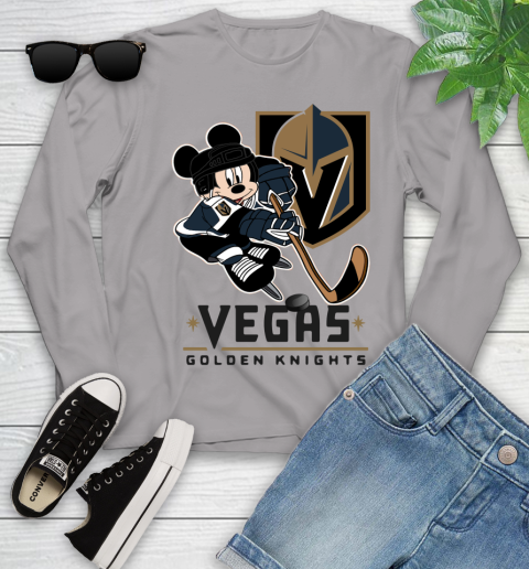 NHL Vegas Golden Knights Mickey Mouse Disney Hockey T Shirt Youth Long Sleeve 5