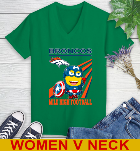 NFL Football Denver Broncos Captain America Marvel Avengers Minion Shirt Women's V-Neck T-Shirt 5